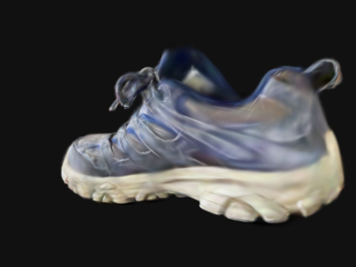 Gaussian splat preview of a blue shoe
